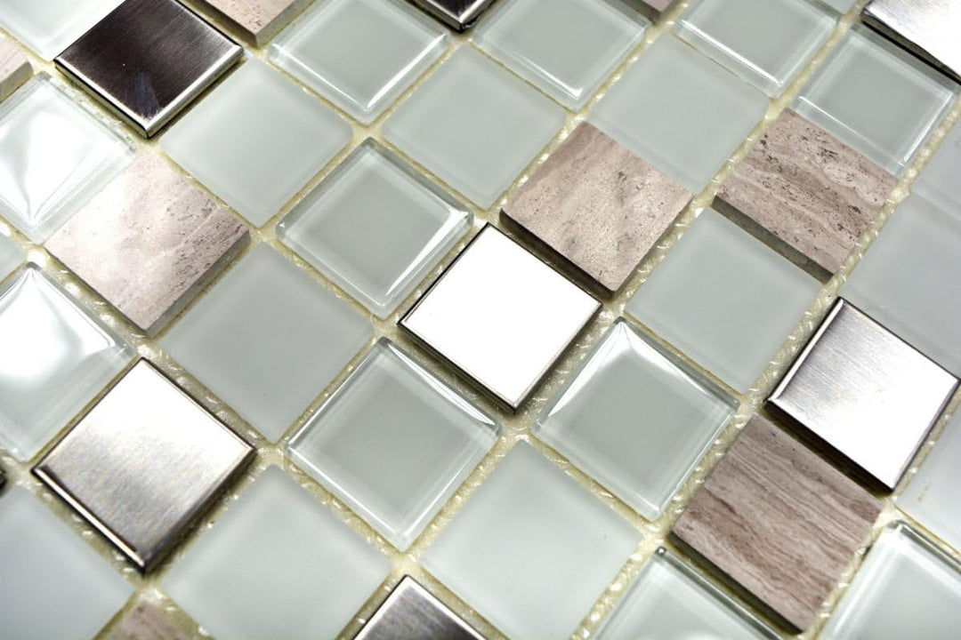 Mosaik Fliesen Mosaikfliesen Glasmosaik Stein Kachel beige weiss glänzend Küchenfliese WC Fliesenspi