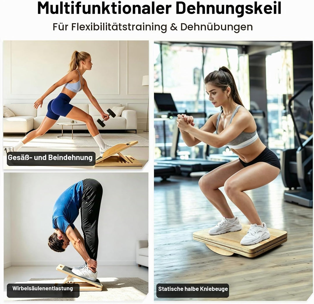 2-in-1 Wadendehner Schrägbrett aus Holz: Balance Board für Erwachsene, Massivholz-Klapp-Slant Board