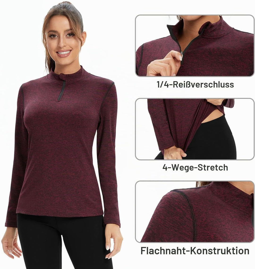 WOWENY Fleecepullover Damen 1/4 Zip Funktionsshirt Fleece warm Laufshirt Langarm mit Stehkragen, Atm