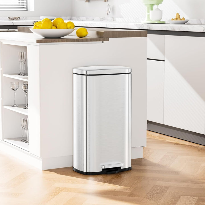 Clevich Mülleimer 30L aus Stahl, Abfalleimer, Tretmülleimer mit Soft-Close Deckel, Fusspeda, abnehmb