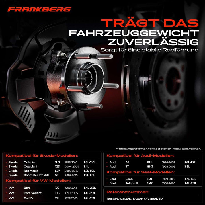 Frankberg 2x Radnabe Radlagersatz Hinten für A3 TT R-o-a-d-s-t-e-r Leon Toledo II Octavia Roomster P