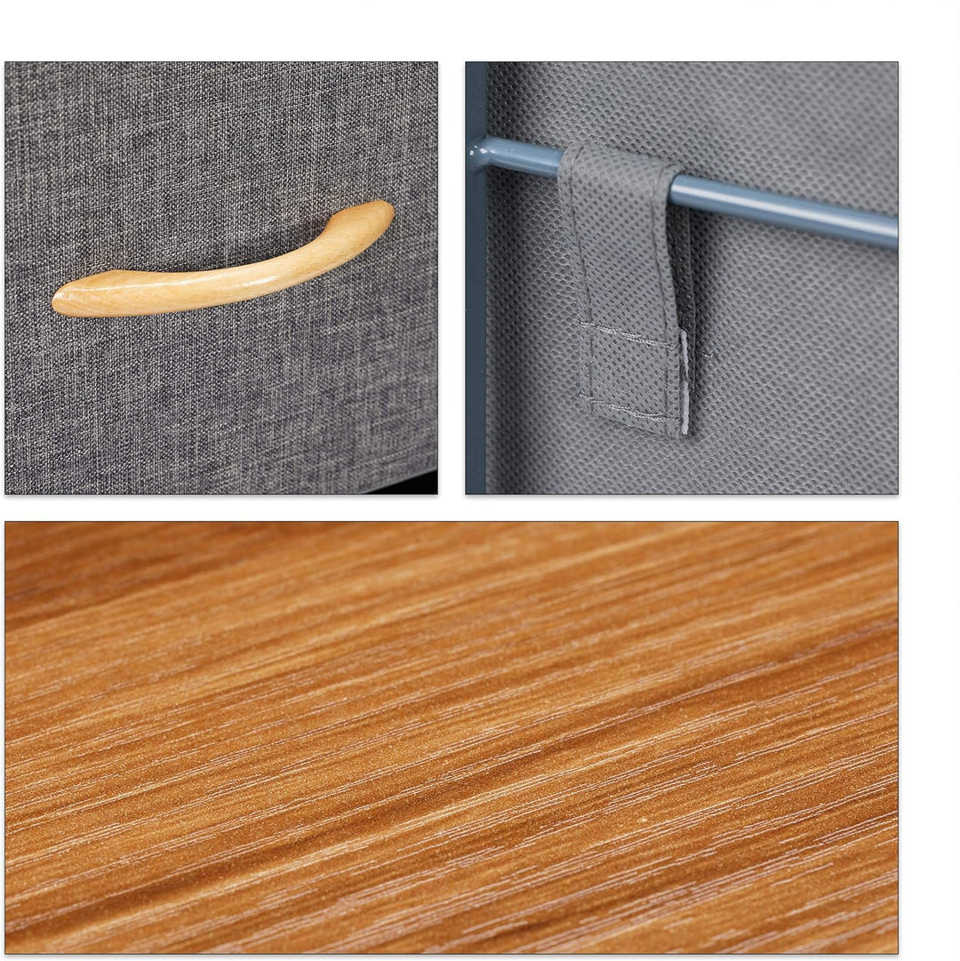 Relaxdays Schubladenschrank mit Rollen, 4 Stoff Schubladen, Deko Stoffschrank, Holzoptik, HBT 93 x 5