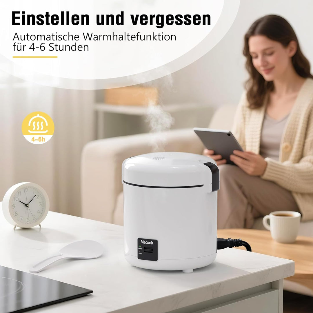 Macook Mini Reiskocher Rice Cooker für 1-2 Personen (1.5 Tassen, 0,3 Liter),Reiskocher Klein Einfach