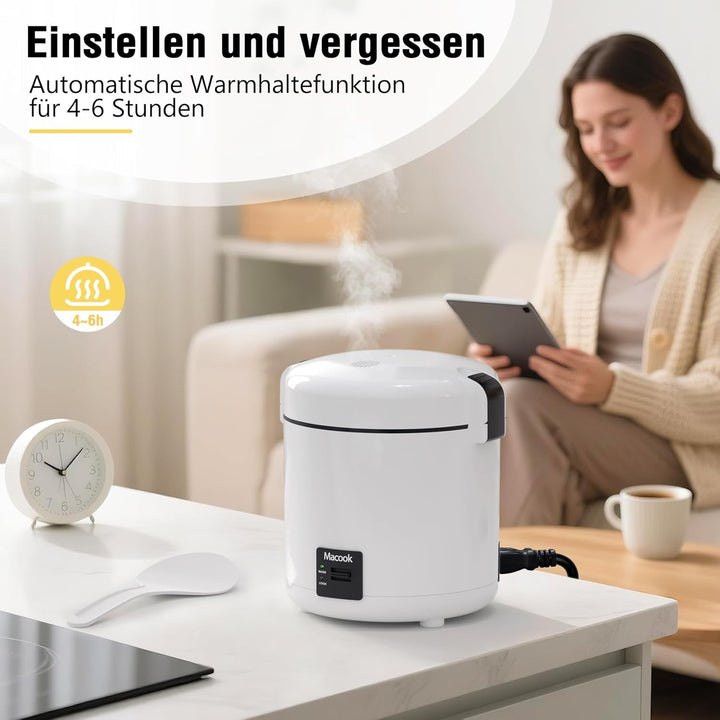 Macook Mini Reiskocher Rice Cooker für 1-2 Personen (1.5 Tassen, 0,3 Liter),Reiskocher Klein Einfach