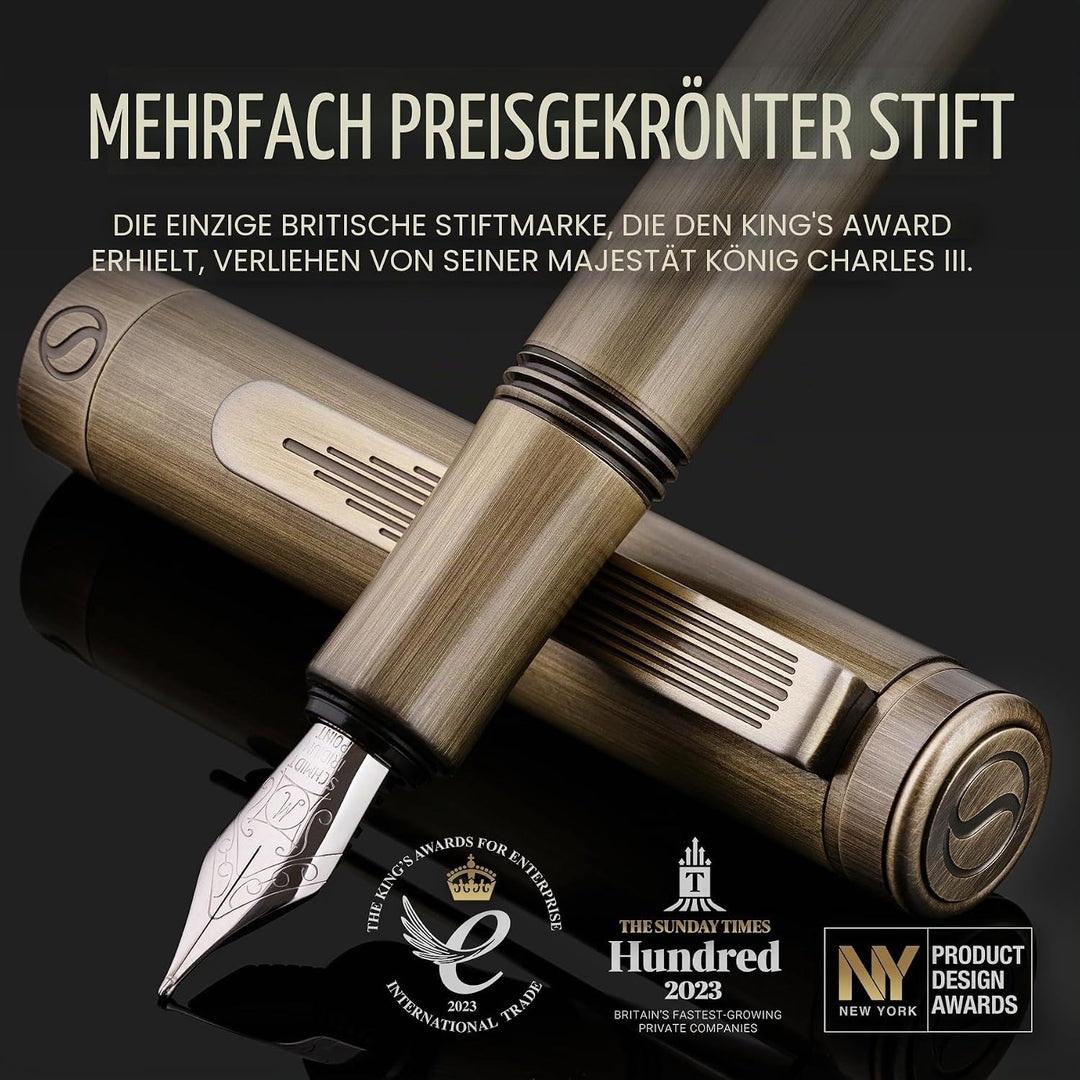Scriveiner Luxus EDC Füllfederhalter (fein), schwerer Messing-Taschenfüller, Handgebürstetes Finish,