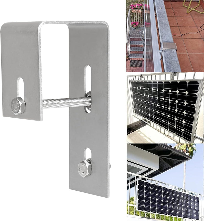Solarmodul Halterung Balkon, Solarpanel Halterung Haken Balkon, Edelstahl Balkonhaken für Eckig Balk