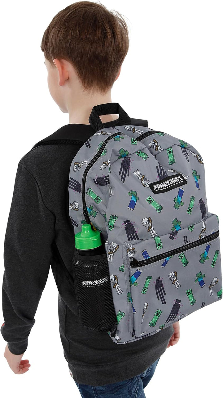 Minecraft Schulranzen Set | Creeper Kinderrucksack | Schulrucksäcke, Brotdosen & Wasserflaschen Set