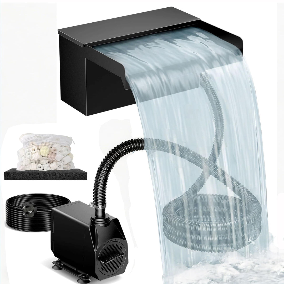 Biling 20cm 2500l/h Wasserfall Teich mit Filter für Gartenteiche bis 5000L | Edelstahl-Wasserfall fü