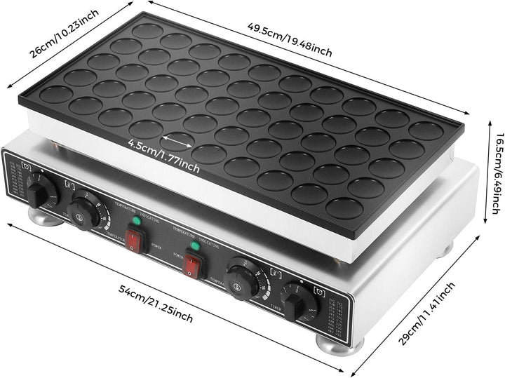 50-Loch Muffin-Maschine 1800W, Mini Dutch Pfannkuchenhersteller, Pufferchen für 50 runde Mini-Pfannk