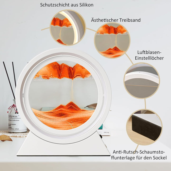 Ulikey Sandbilder Zum Drehen, 3D Dynamische Sandbild mit Led Licht, 10 Zoll Bewegende Sandkunst, Fli