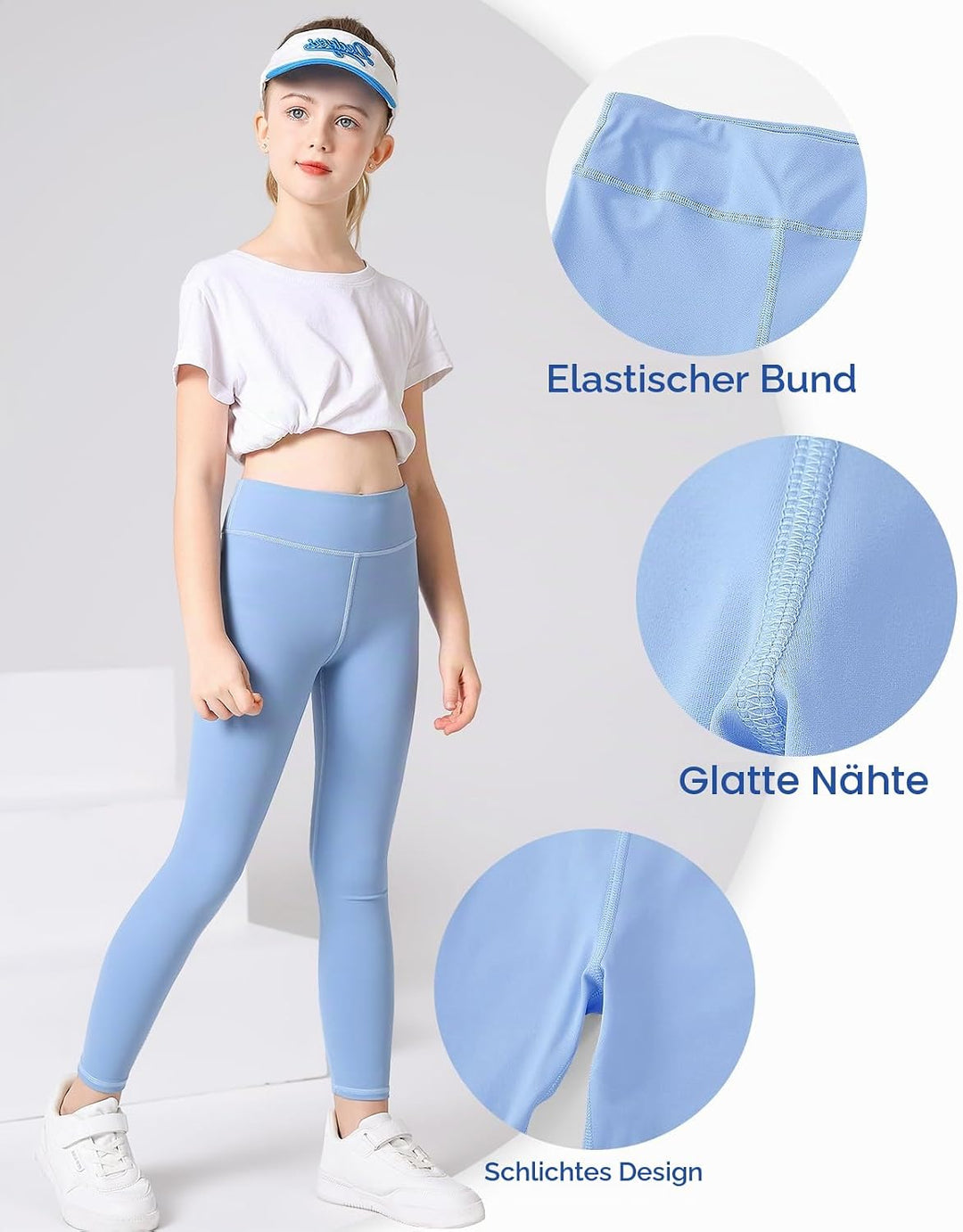Domee Mädchen Sport Leggings Sporthosen Einfarbig 3er-Pack Kastanienbraun + Hellblau + Grau 6 Jahre,