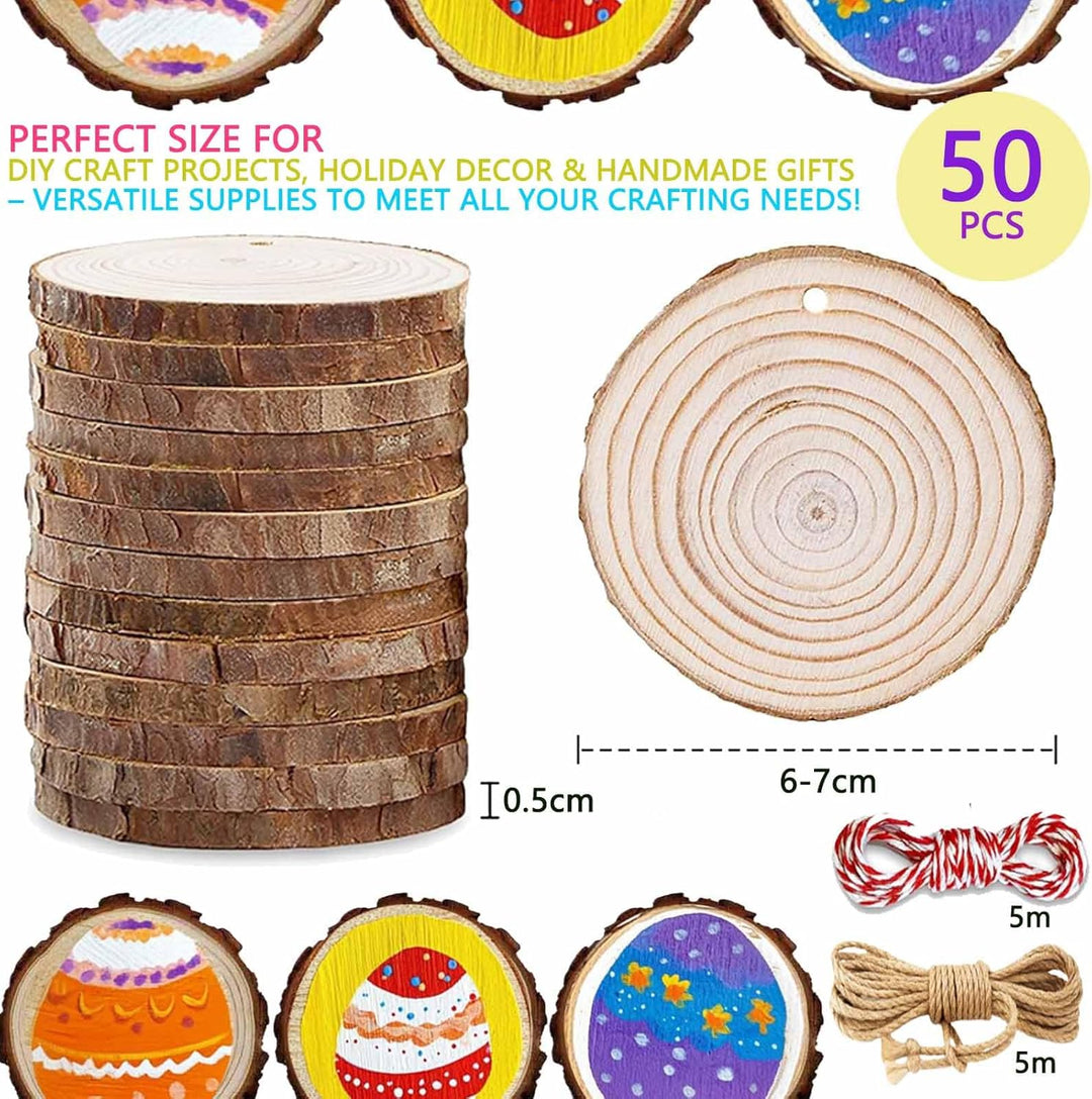 Unbehandeltes Baumscheiben 50 Stücke Holzscheiben Holz Log Scheiben 6-7cm und Nnatürliche Jute Seil