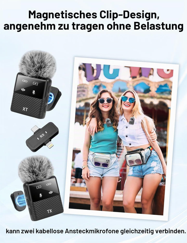 Mini kabelloses Ansteck mikrofon für iPhone, iPad, Android Handy –Geräuschunterdrückung, Plug &amp; Play