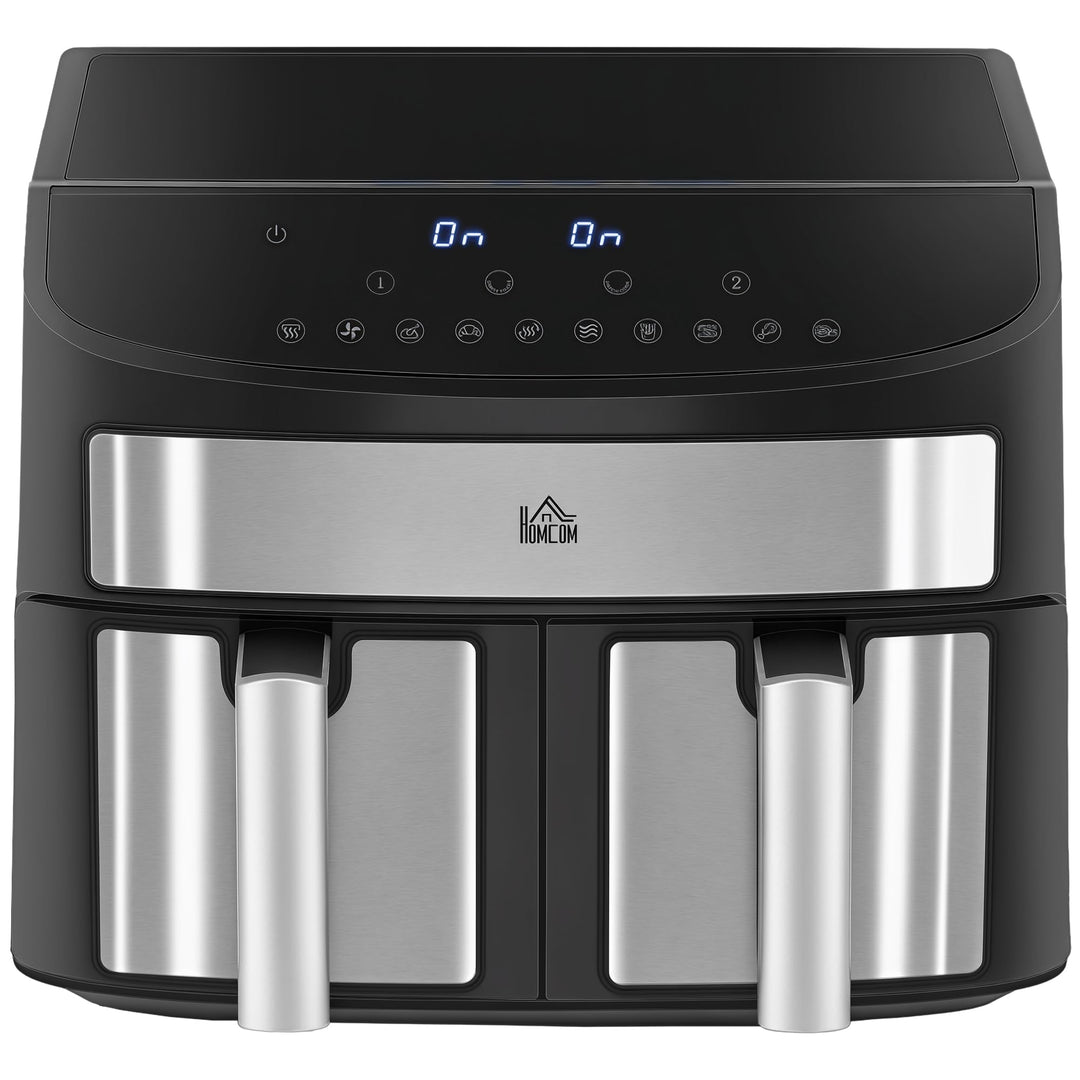 HOMCOM Heissluftfritteuse 8L Fritteuse mit Doppelkammer, Airfryer mit 10 Programmen, 2400 W Luftfrit