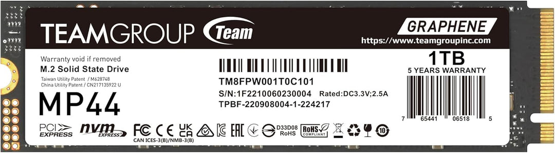 TEAMGROUP SSD Team MP44 M.2 1TB PCIe G4x4 2280 1TB Agile Schwarz, 1TB Agile Schwarz