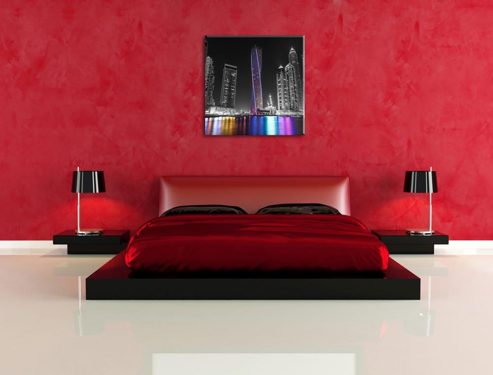 Pixxprint Skyline von Dubai bei Nacht schwarz/weiss, Format: 70x70 auf Leinwand, 70x70
