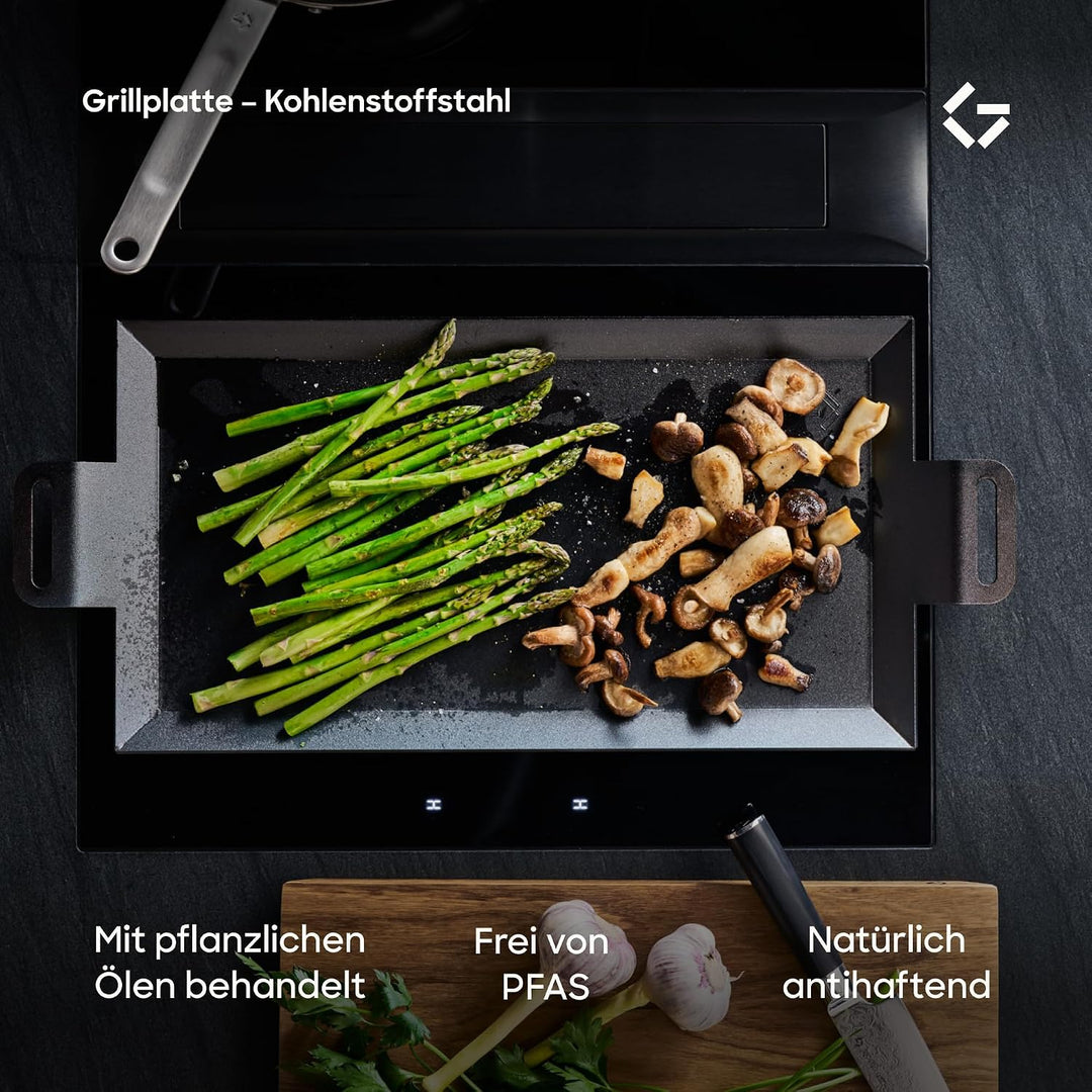 Gastrotools Grillplatte Induktion 62x27 cm – Profi Carbonstahl Teppanyaki/Plancha Grillplatte für In