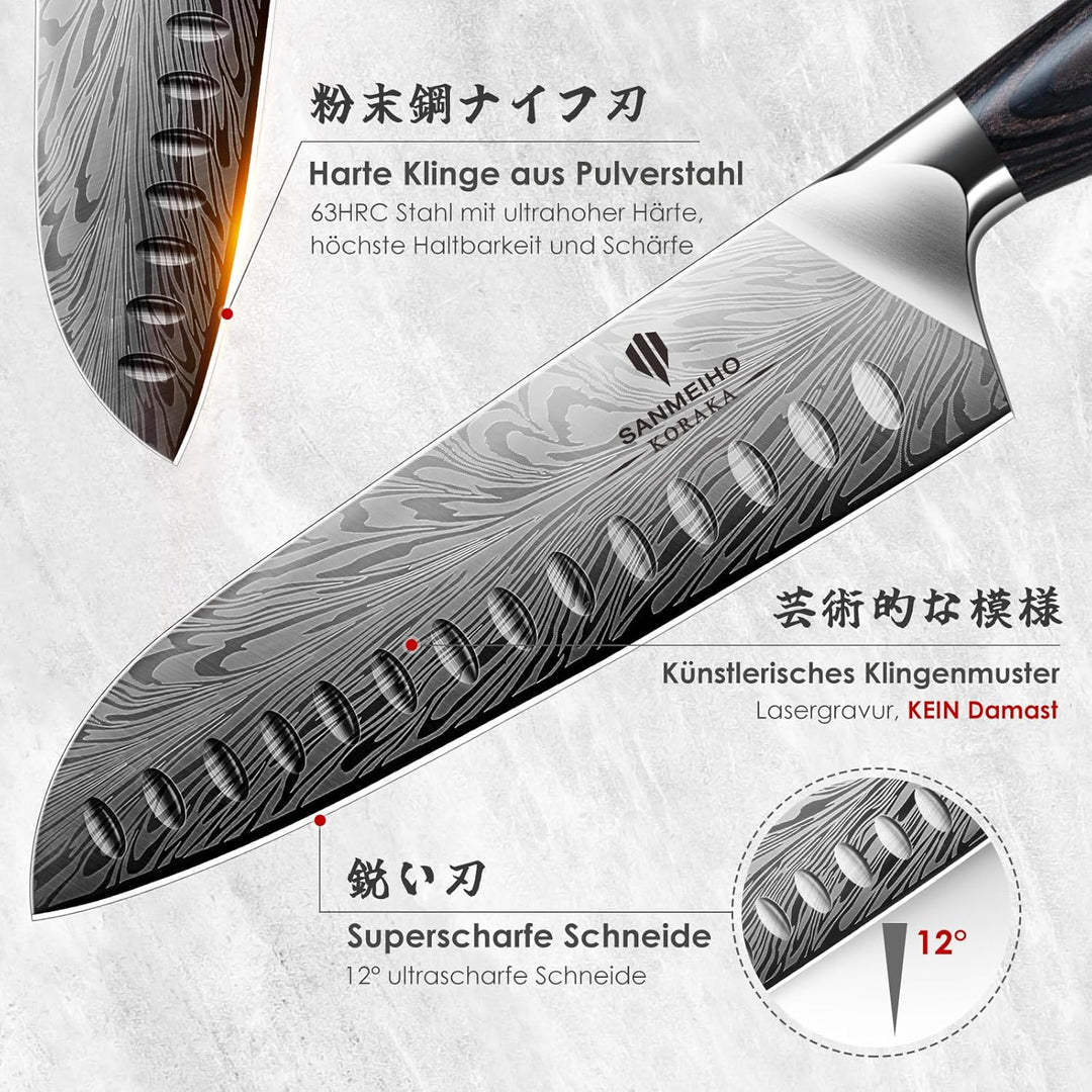 Küchenmesser aus Pulverstahl, Japanisches Kochmesser Santokumesser, 18 cm Professionelle Chefmesser