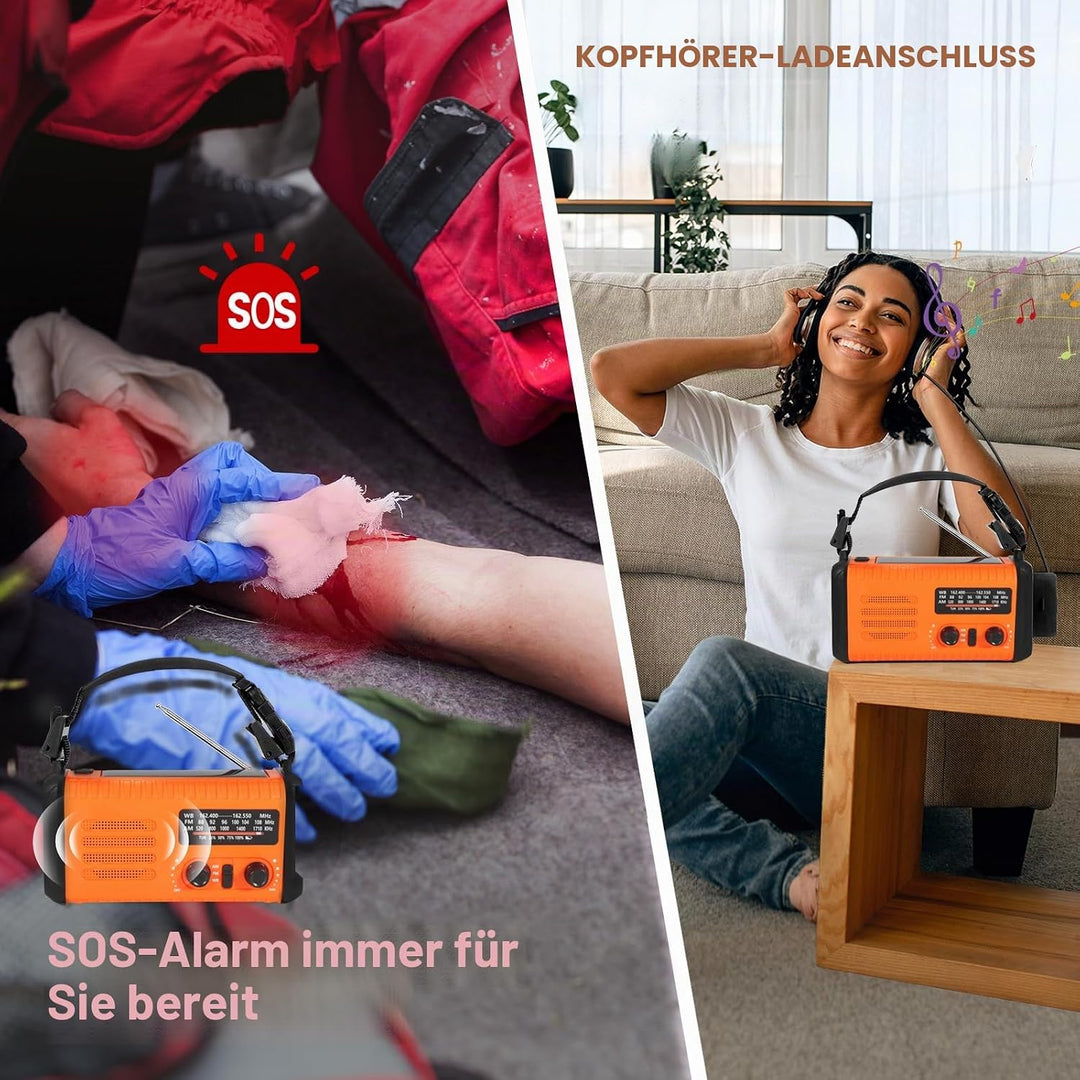 20000mAh Notfallradio, Solar-Hand Kurbelradio AM/FM-Wetterradio, batteriebetrieben mit Handy-Ladeger