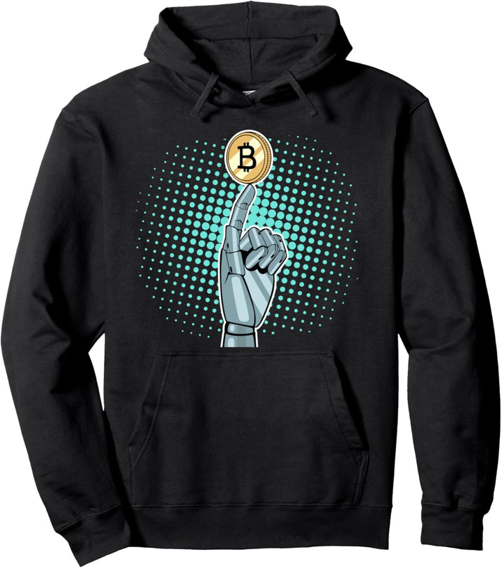Roboter-Hand, Die Goldene Bitcoin-Kryptowährung Hält Pullover Hoodie