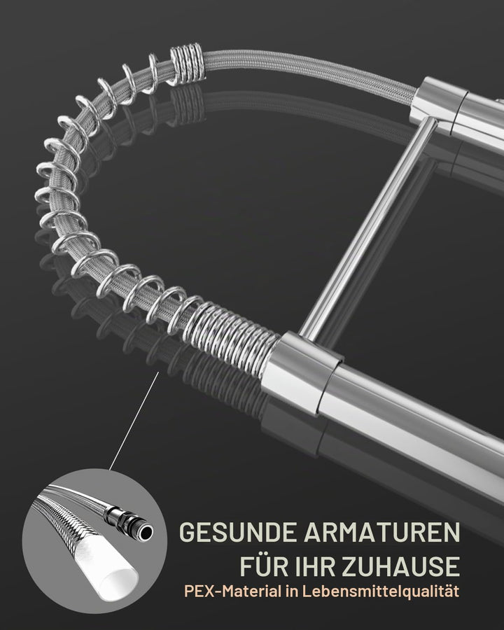 APPASO Wasserhahn Küche, Küchenarmatur Hochdruck mit Brause, Mischbatterie Küche mit 2 Strahlarten,
