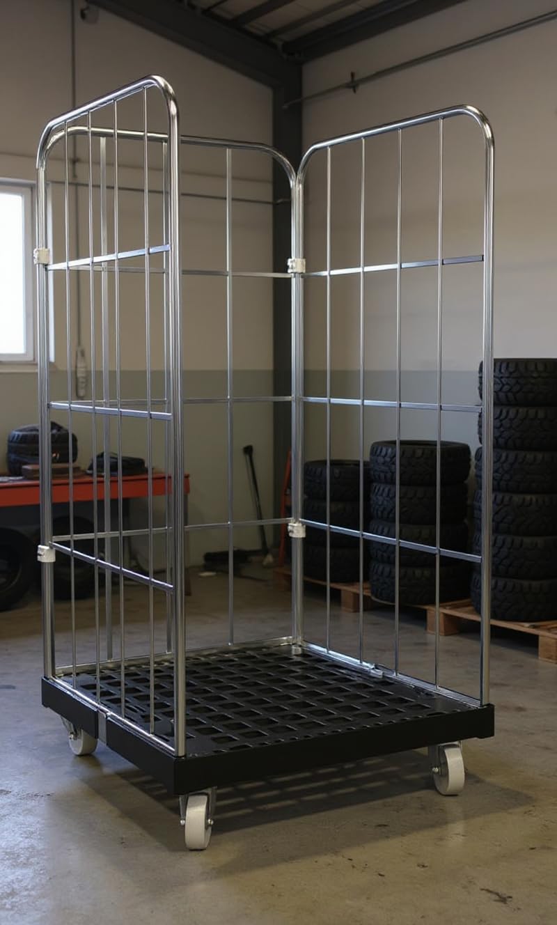 Rollbehälter 1650 mm 3-seitig blau verzinkt Rollgitter Rollwagen – Lagertransportlösung für maximale