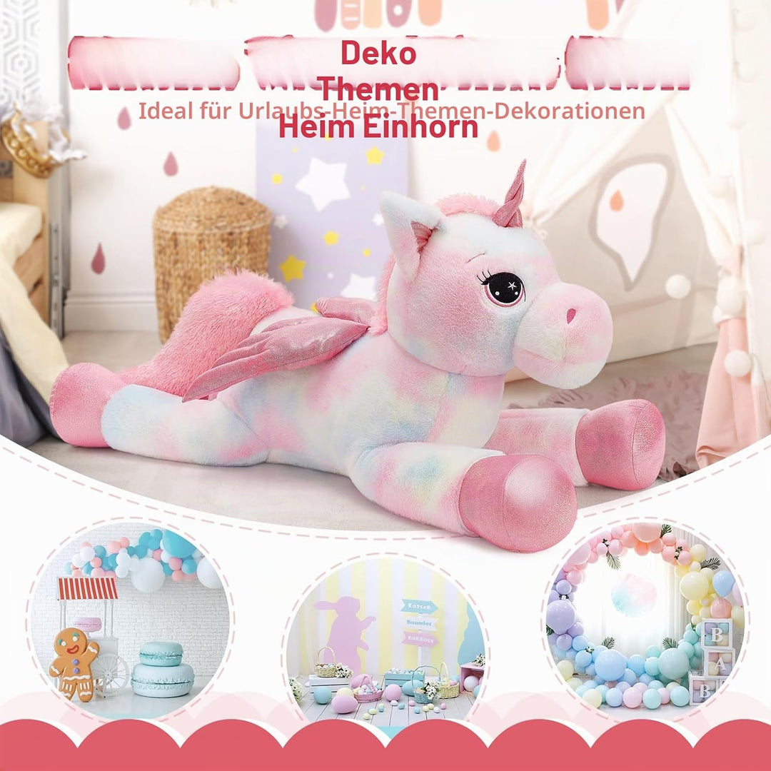 MorisMos Einhorn Kuscheltier gross XXL mit flügel, 110cm riesen Einhorn Stofftier Plüschtier, Gesche