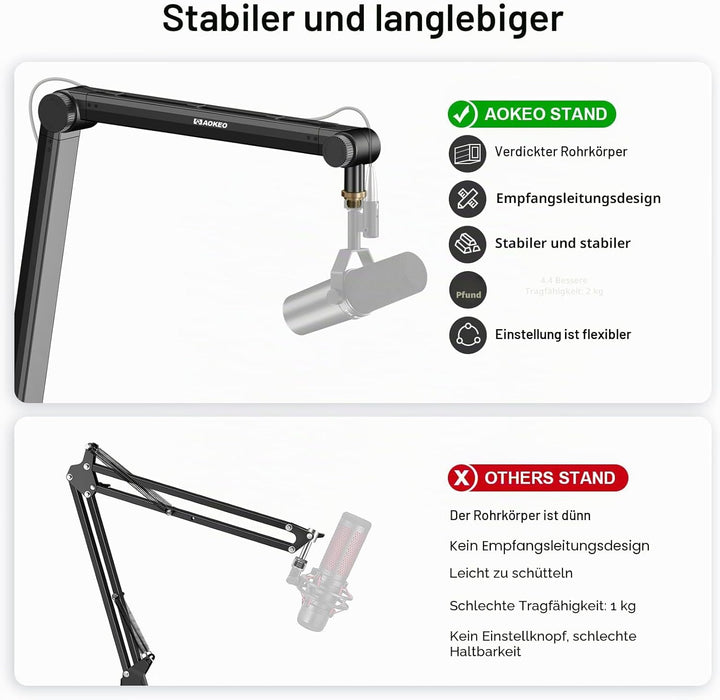 Mikrofon Arm,Aokeo AK-48 Mikrofon Ständer Arm für Shure SM7B,Blue Yeti,Blue Snowball,HyperX QuadCast