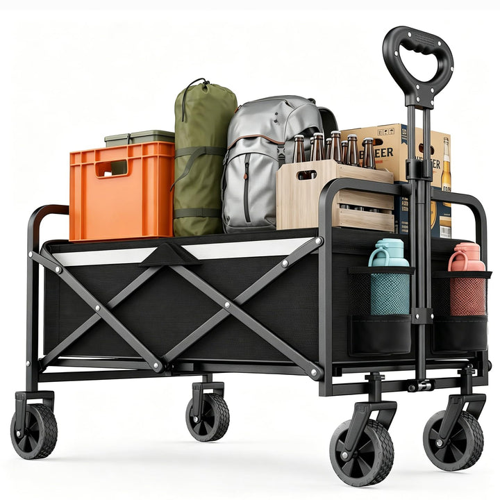 Bollerwagen Faltbar 70L/70KG Tragkraft – mit Bremsen, Handwagen mit Klappbarem Griff & Abnehmbaren R