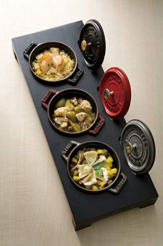 Staub 40509-374-0 Servierbrett, für 3 Mini Cocottes, Schwarzes Holz, 42 x 16 x 5 cm 42 x 16 x 5 cm S