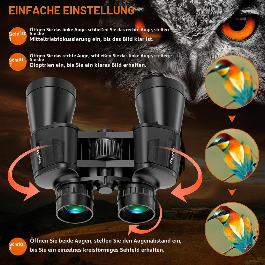 20x50 Fernglas für Erwachsene mit Nachtsicht bei schwachem Licht, kompaktes HD-Profi-/Alltags-Wasser