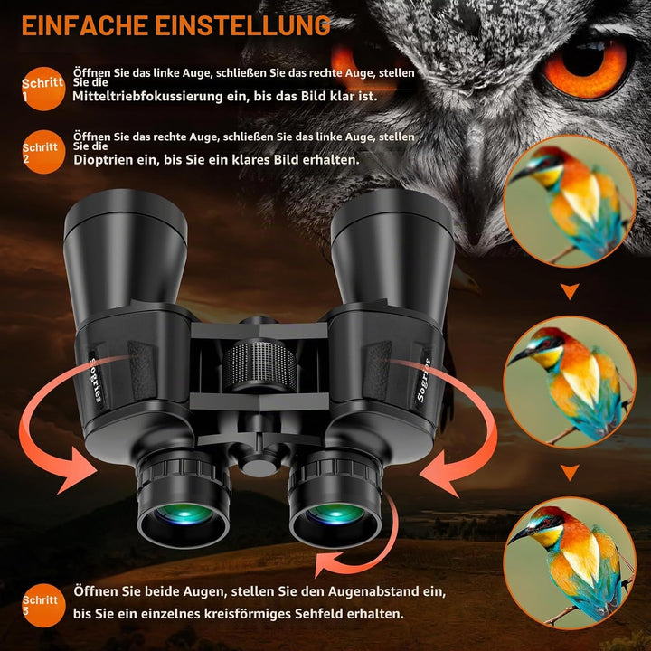 20x50 Fernglas für Erwachsene mit Nachtsicht bei schwachem Licht, kompaktes HD-Profi-/Alltags-Wasser