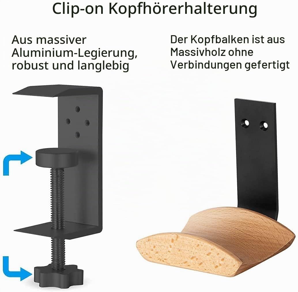 GGF Kopfhörer Halter Kopfhörer Ständer mit 6cm Breiter Kopfstütze aus Buche Headset Halterung Verste