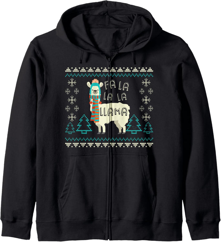 Falalala Lama Lustiges Geschenk im Weihnachtspullover-Stil Kapuzenjacke