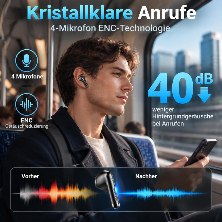 Renimer Bluetooth Kopfhörer Kabellos, 50 Std. Earbuds mit App EQ-Steuerung