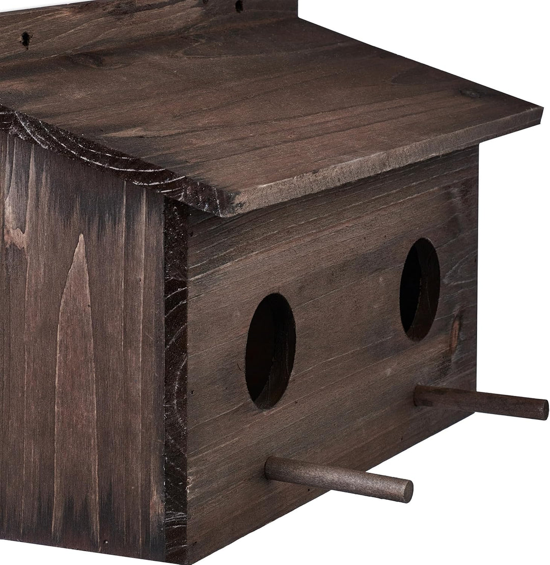 Relaxdays Nistkasten für Stare, natürliches Tannenholz, 2X Einflugloch 5 cm, Sitzstange, Vogelhaus z