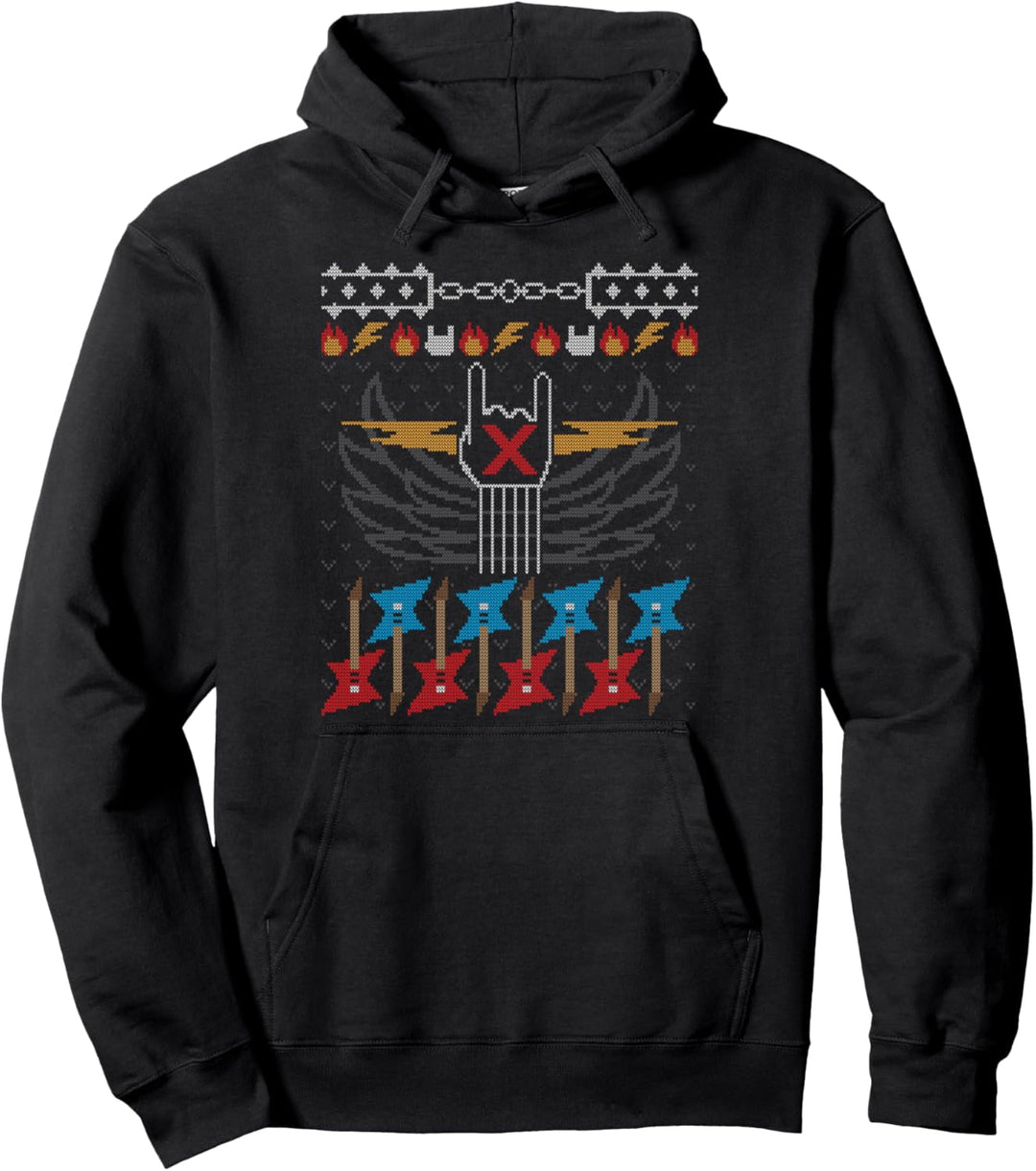 Heavy Metal X-Mas Rock Guitar Player Ugly Christmas Sweater Pullover Hoodie