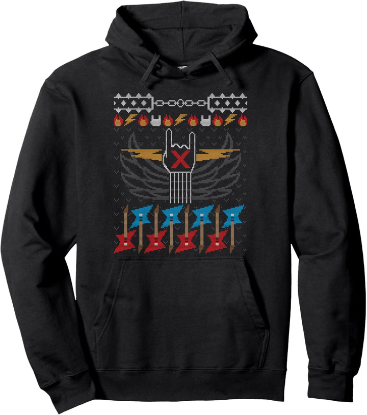 Heavy Metal X-Mas Rock Guitar Player Ugly Christmas Sweater Pullover Hoodie