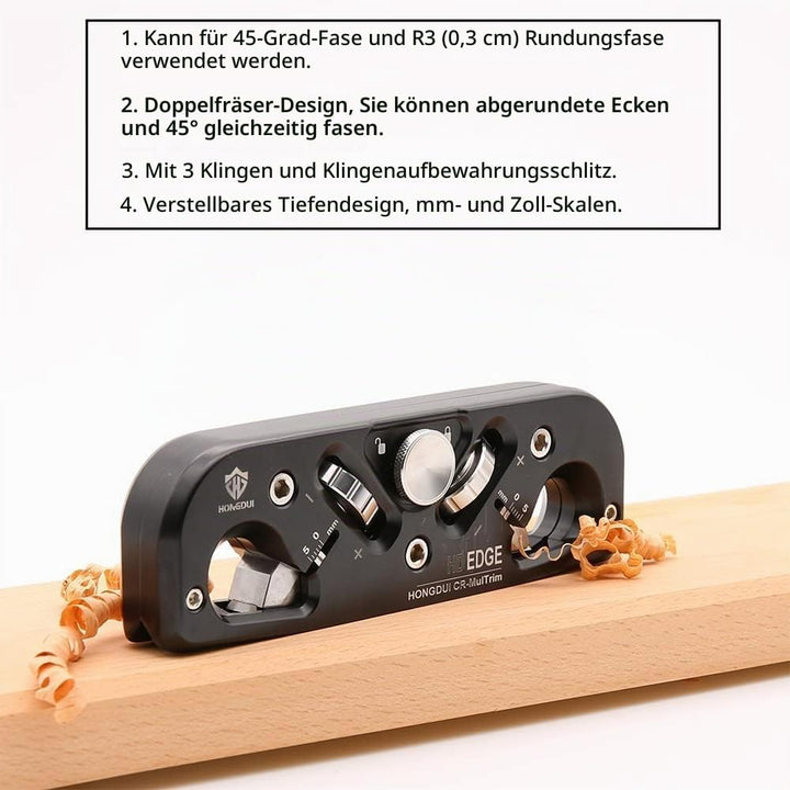 HONGDUI DJ11S Anfashobel für Holzbearbeitung, mit 3 Ersatz-Klingen, doppelkantiger Anfashobel, Dj11s