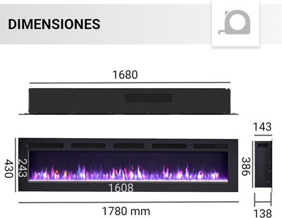 BALDERIA Leif 60" Elektrokamin - Elektrischer Stand-, Wand- oder Einbaukamin mit Heizung 1000/2000 W