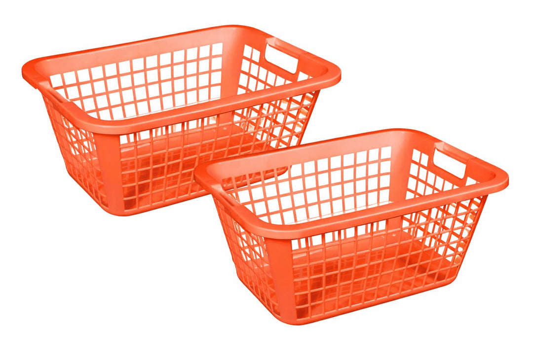 Grosser Wäschekorb, Orange, 2 Stück, 69 Liter, Plastik | 62x43x27 cm, mit Griffen 2 Stück Orange, 2