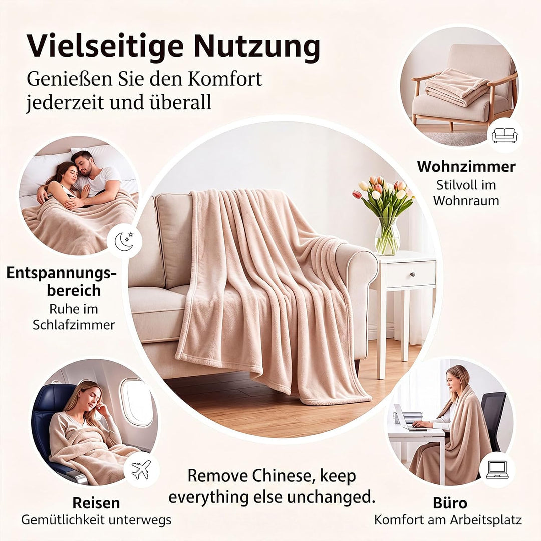 Kuscheldecke Flauschig 180x200 cm Fleecedecke Sofadecke Couchdecke Helles Apricot 200 x 180 cm, Hell