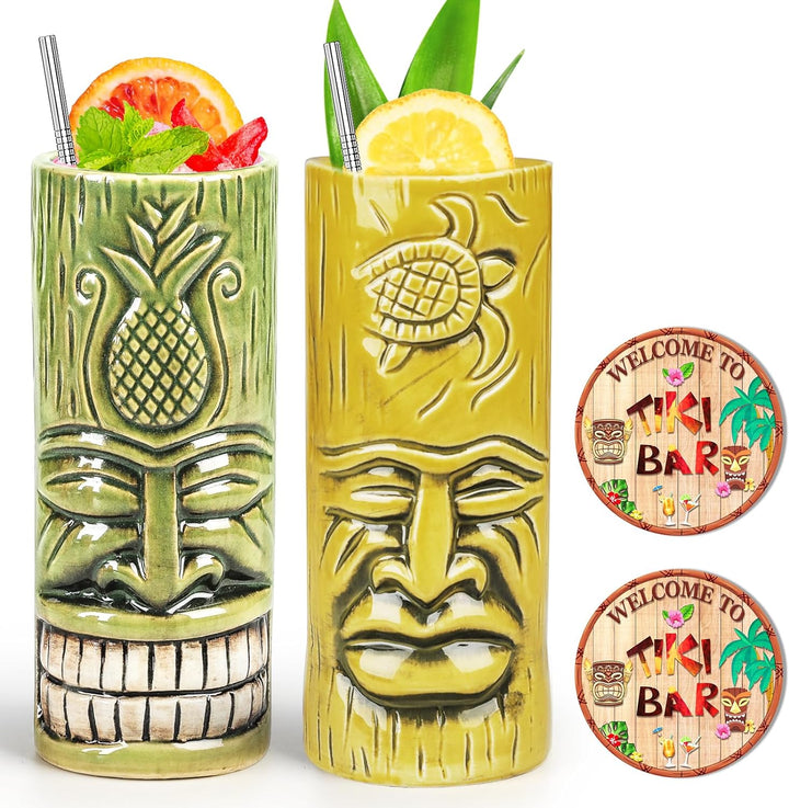 Tiki-Tassen-Set 2 Stück Hawaii-Party-Becher aus Keramik, für Cocktails, hochwertiges Tassen-Set mit