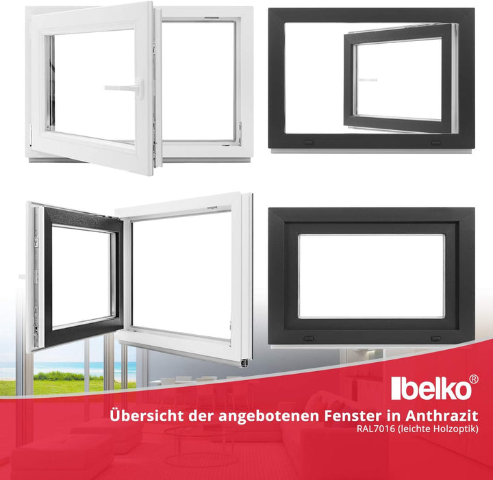 Kellerfenster - Kunststoff - Fenster - innen weiss/aussen anthrazit - BxH: 60 x 40 cm - 600 x 400 mm