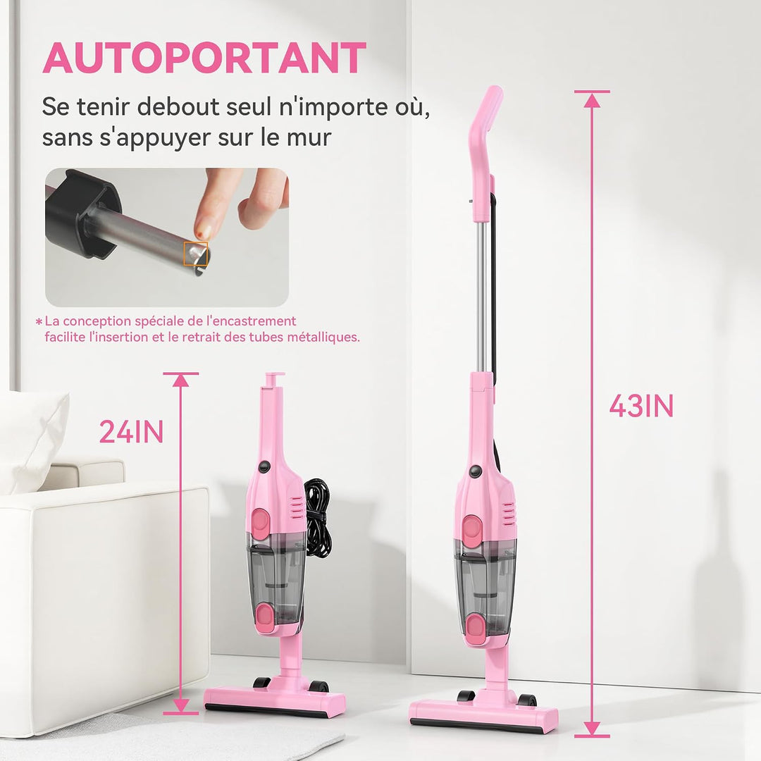 Staubsauger mit Kabel, Kabelgebundener Staubsauger ohne Beutel 20Kpa 600W Pink, Pink