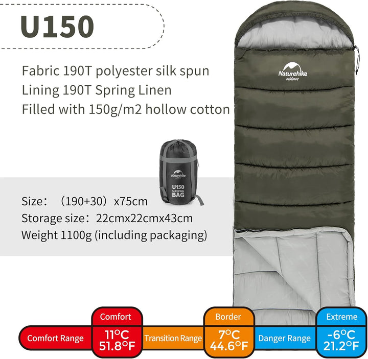 Naturehike Schlafsack mit Kapuze Deckenschlafsack für Camping, Leicht & Bequem, Ideal für Outdoor-Ab