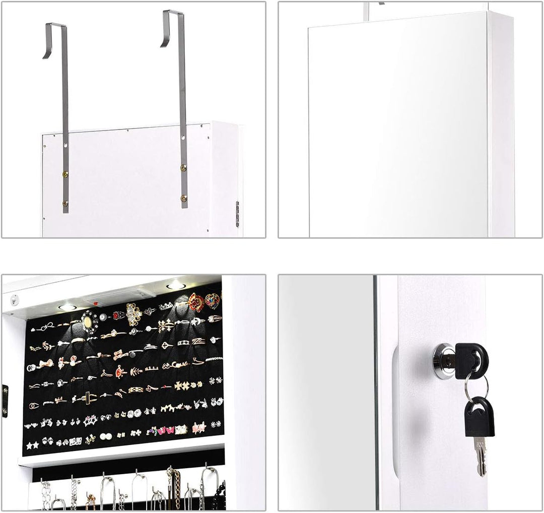 GIANTEX Schmuckschrank hängend mit LED, Spiegelschrank Ganzkörperspiegel, Schmuckregal Schmuckkommod
