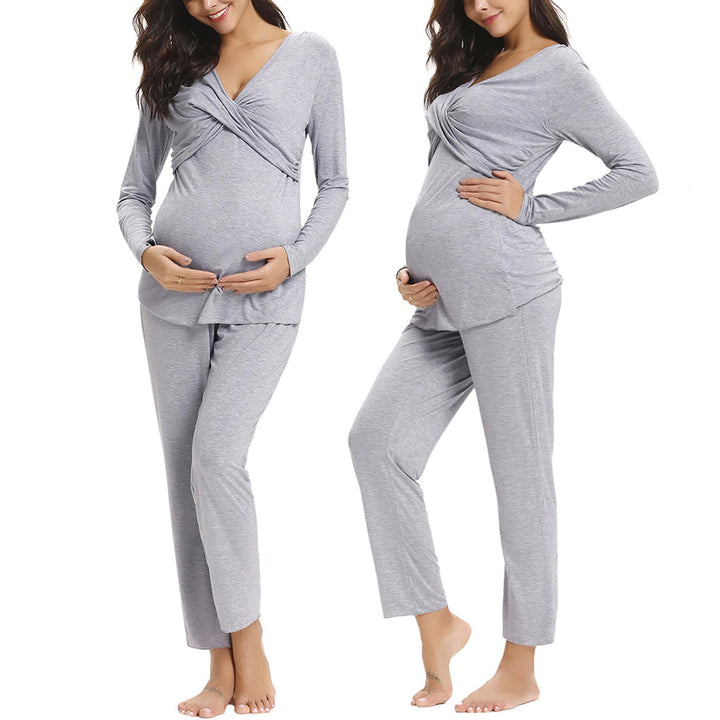 Irdcomps Stillpyjama Damen Lang Stillschlafanzug Baumwolle Umstandspyjama Lang Schwangerschaft Pyjam