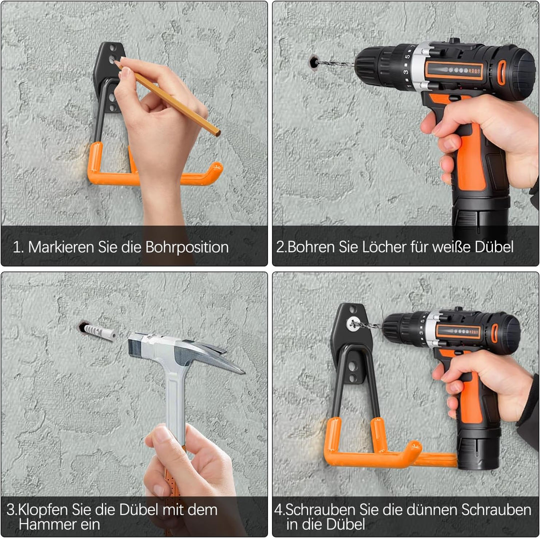 3-H 4 Stück Wandhaken Garage Haken Schwerlast Doppelhaken Garage Storage Hooks, Wand Gerätehaken Sch