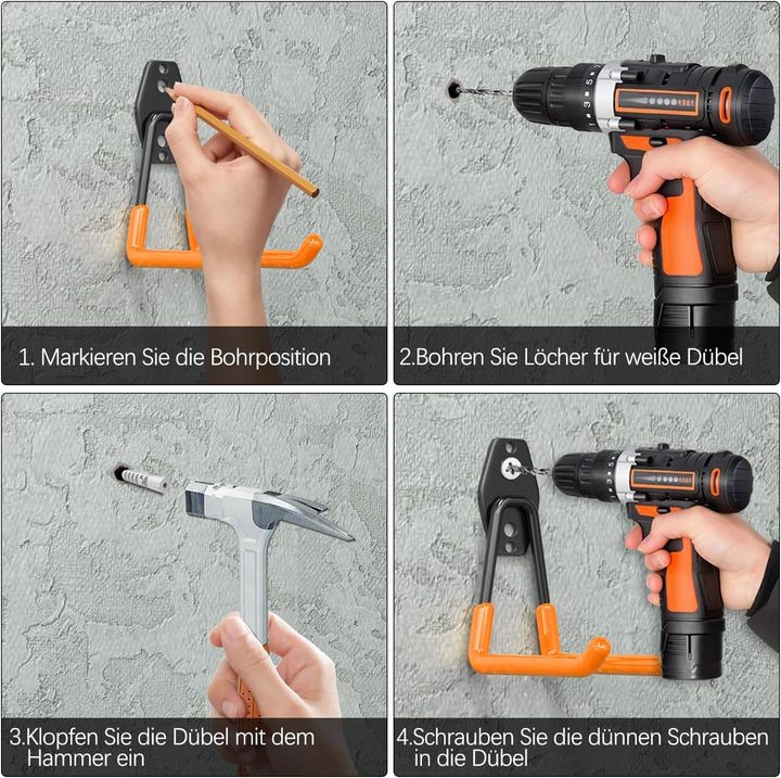 3-H 4 Stück Wandhaken Garage Haken Schwerlast Doppelhaken Garage Storage Hooks, Wand Gerätehaken Sch